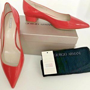 GIORGIO ARMANI 8 38 Patent Leather Ballet Flats Coral Pointed Toe Italy